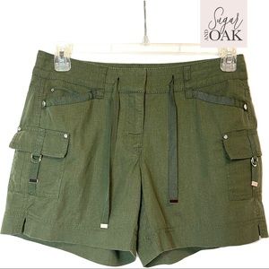 NWT White House Black Market Olive Green Linen Drawstring Shorts Sz 2